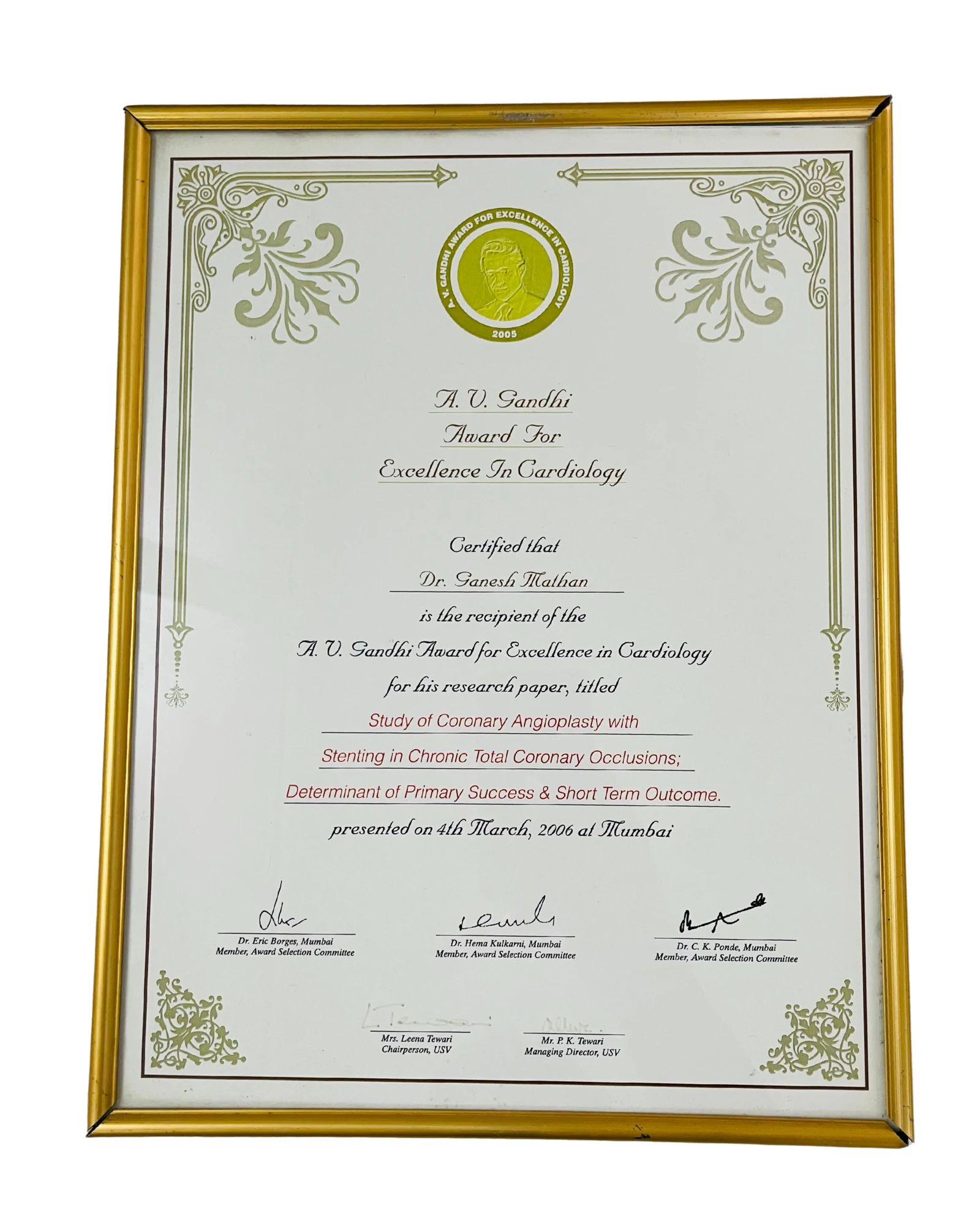 Dr. Ganesh Mathan - Certificate & Award 6